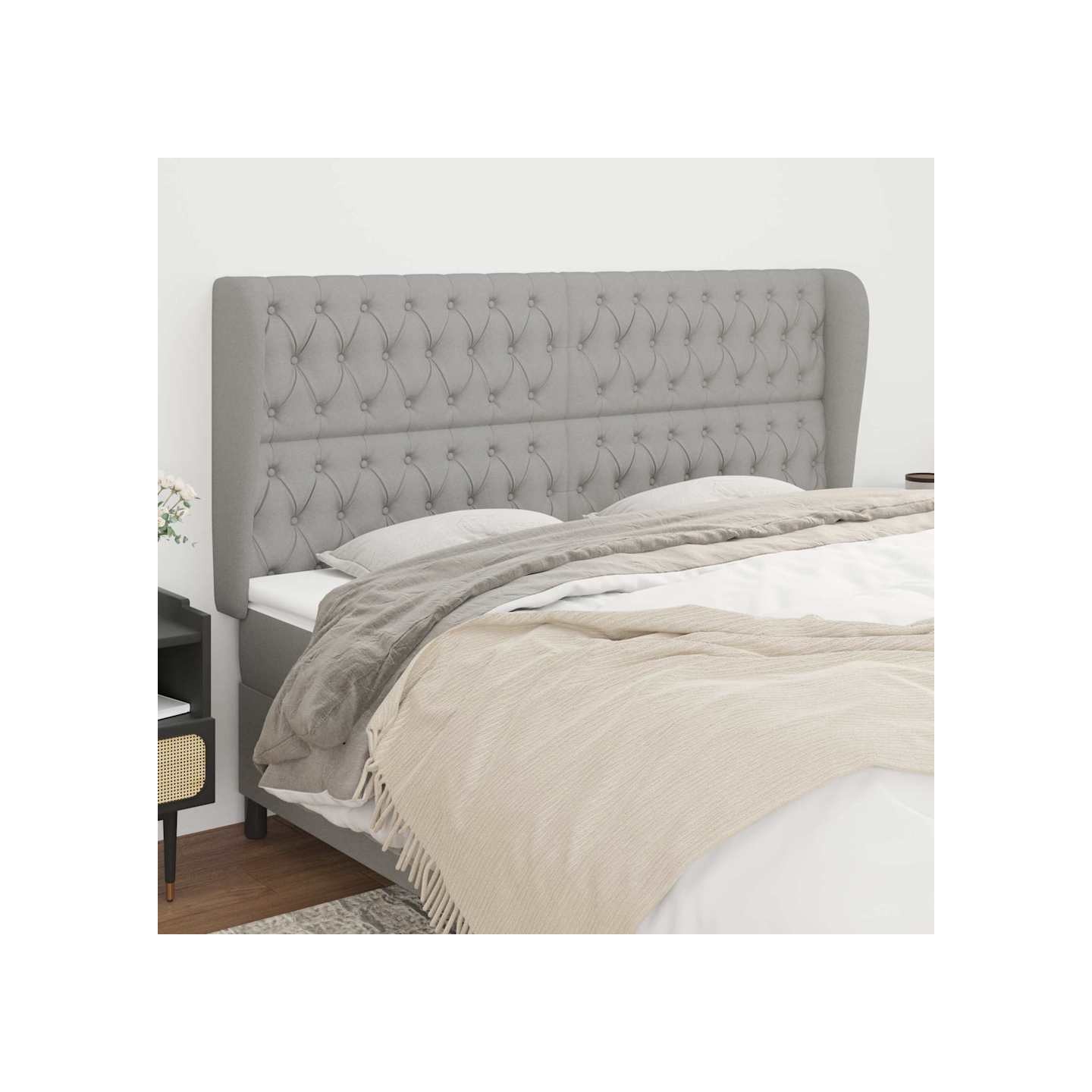 Tête de lit avec oreilles Gris clair 183x23x118/128 cm Tissu