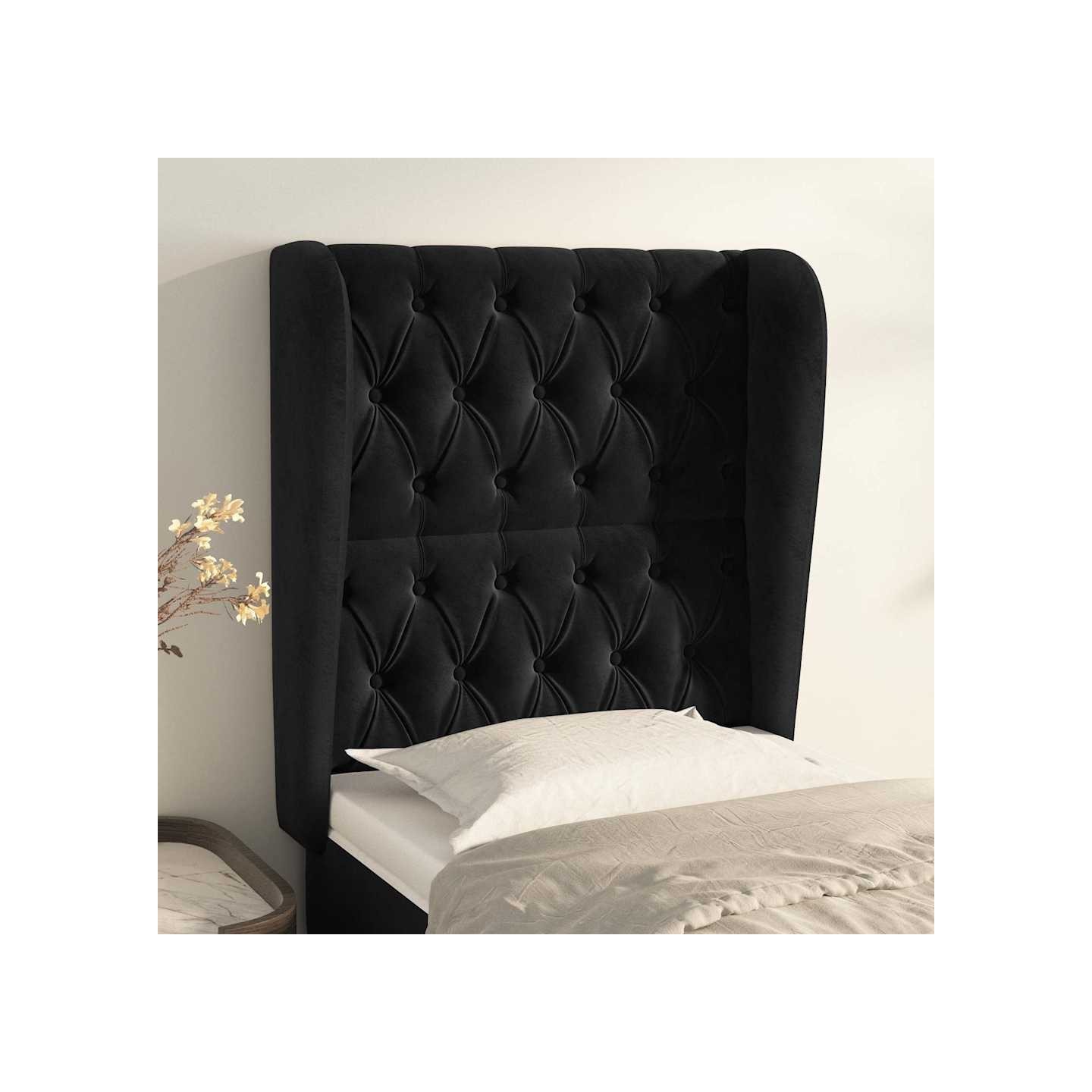 Tête de lit avec oreilles Noir 83x23x118/128 cm Velours