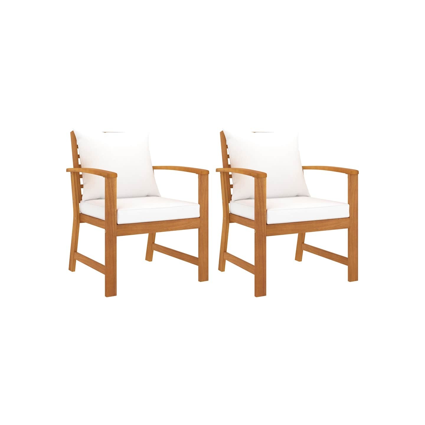 Chaises de jardin lot de 2 et coussin crème Bois acacia massif