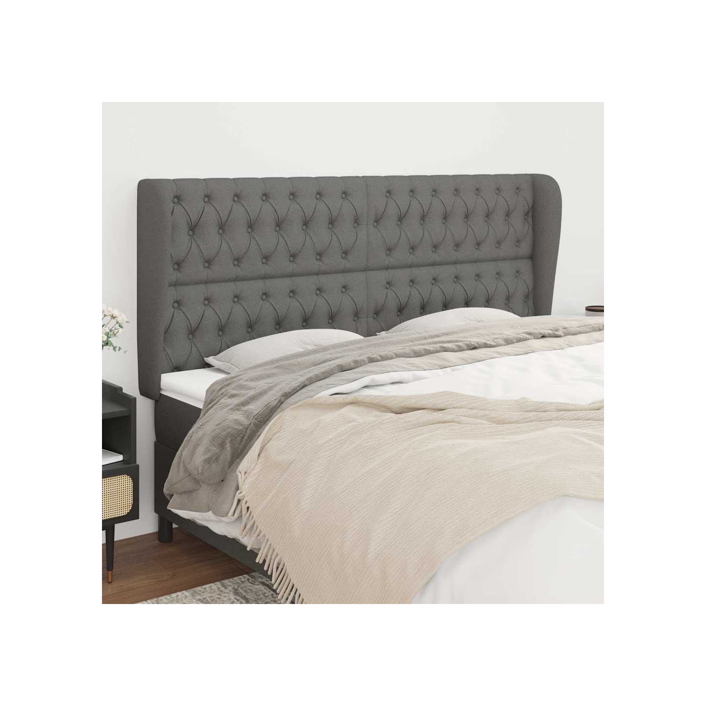Tête de lit avec oreilles Gris foncé 183x23x118/128 cm Tissu