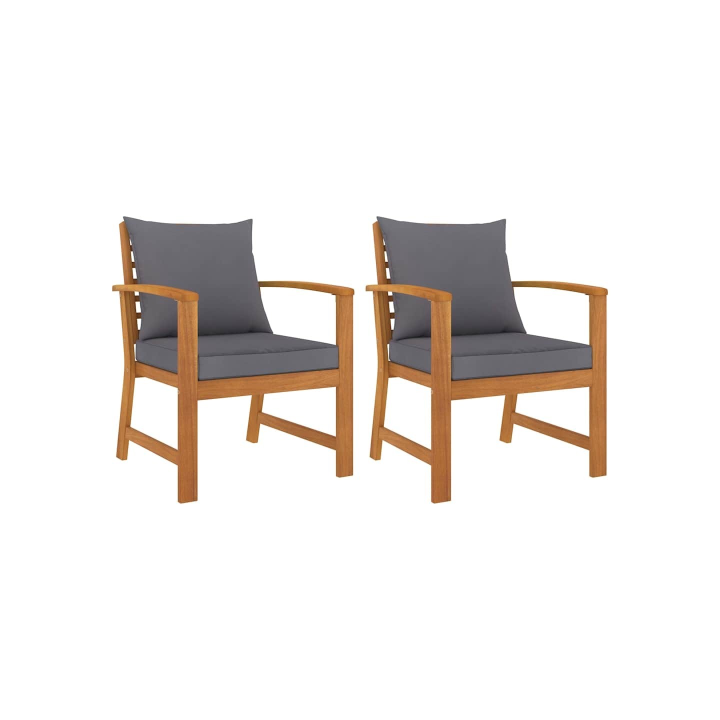 Chaises de jardin lot de 2 avec coussin gris foncé Bois acacia