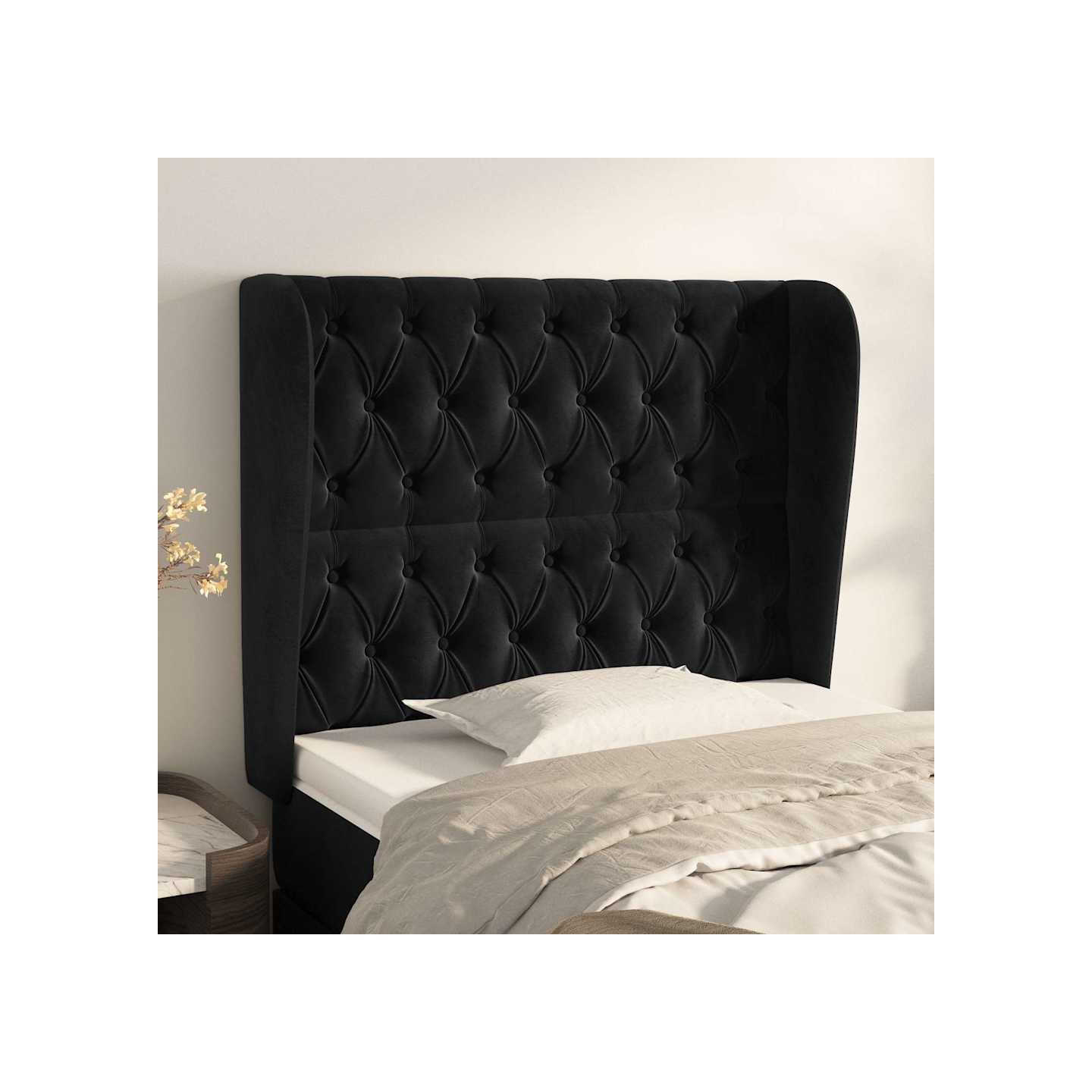 Tête de lit avec oreilles Noir 93x23x118/128 cm Velours