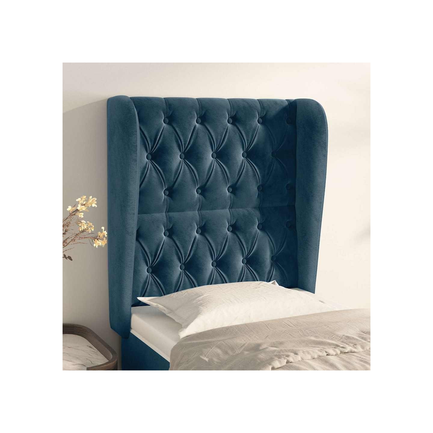 Tête de lit avec oreilles Bleu foncé 83x23x118/128 cm Velours