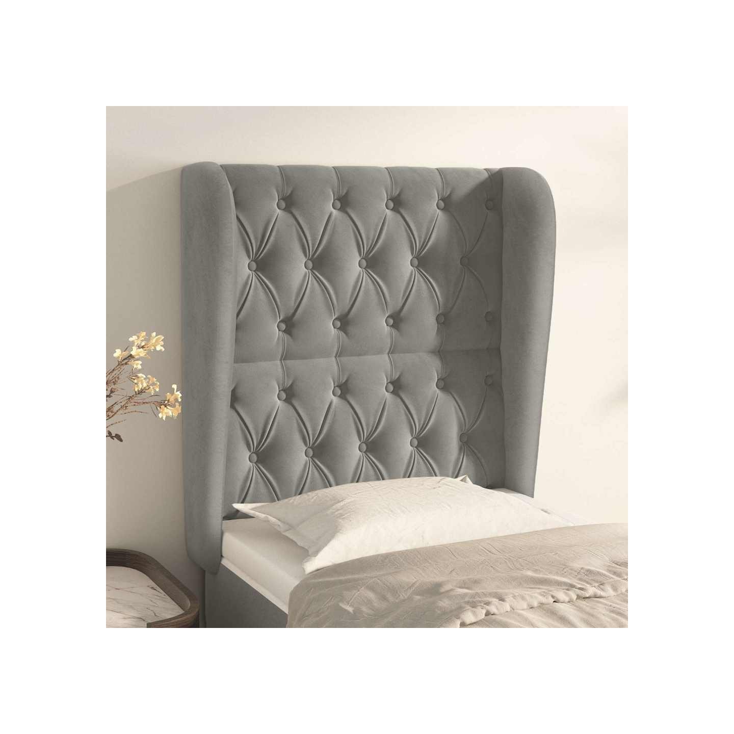 Tête de lit avec oreilles Gris clair 83x23x118/128 cm Velours