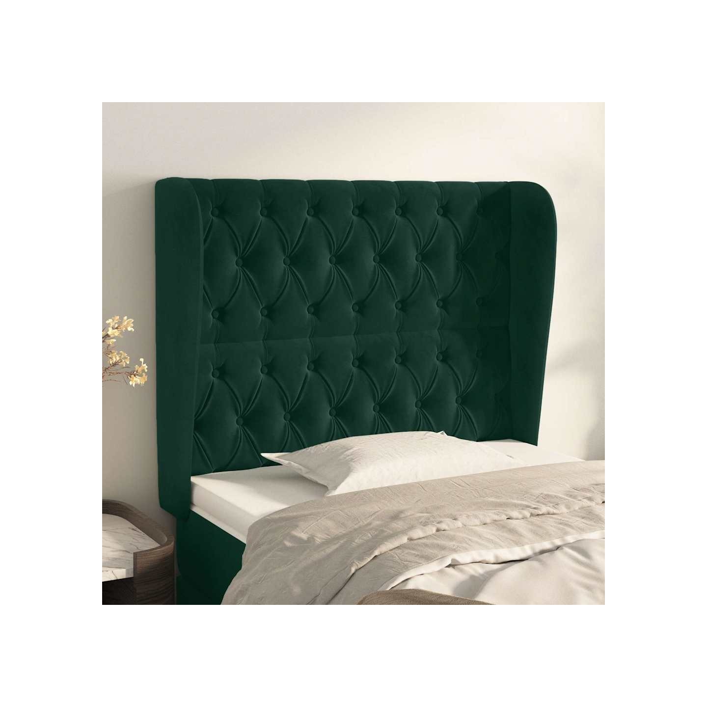 Tête de lit avec oreilles Vert foncé 103x23x118/128 cm Velours