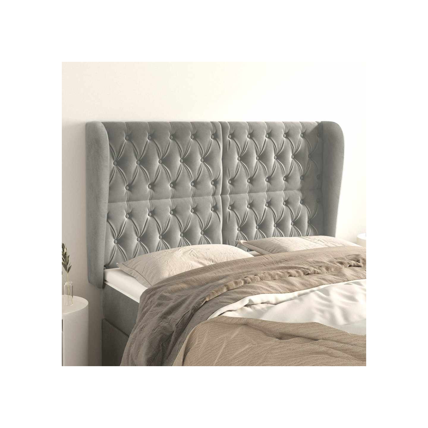 Tête de lit avec oreilles Gris clair 163x23x118/128 cm Velours