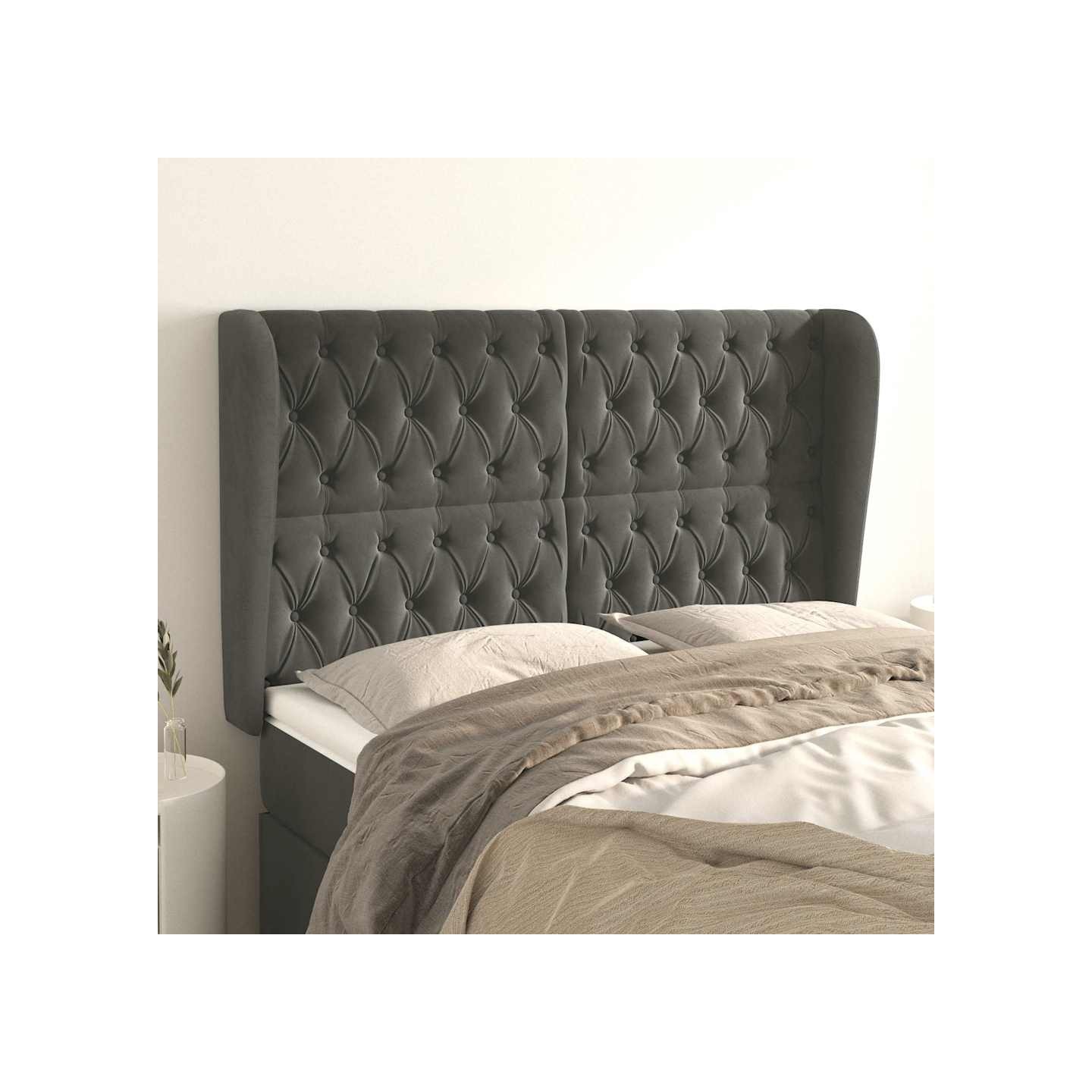 Tête de lit avec oreilles Gris foncé 163x23x118/128 cm Velours