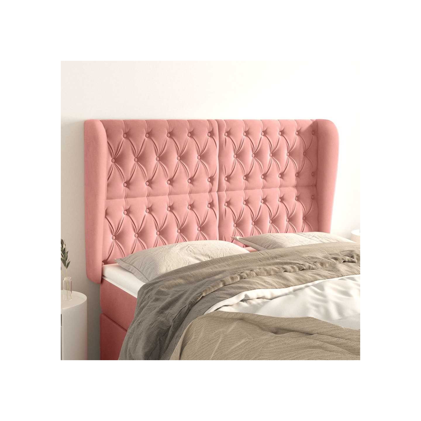 Tête de lit avec oreilles Rose 163x23x118/128 cm Velours