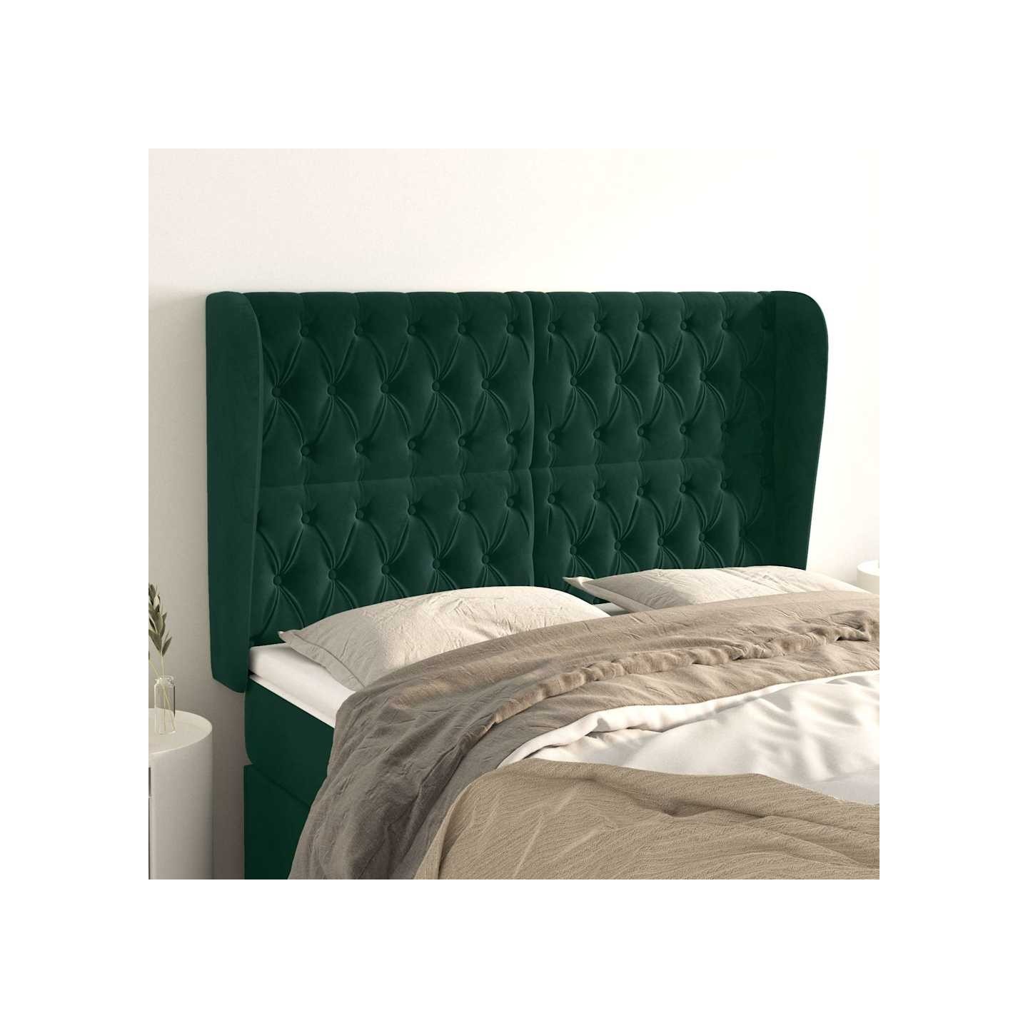 Tête de lit avec oreilles Vert foncé 147x23x118/128 cm Velours