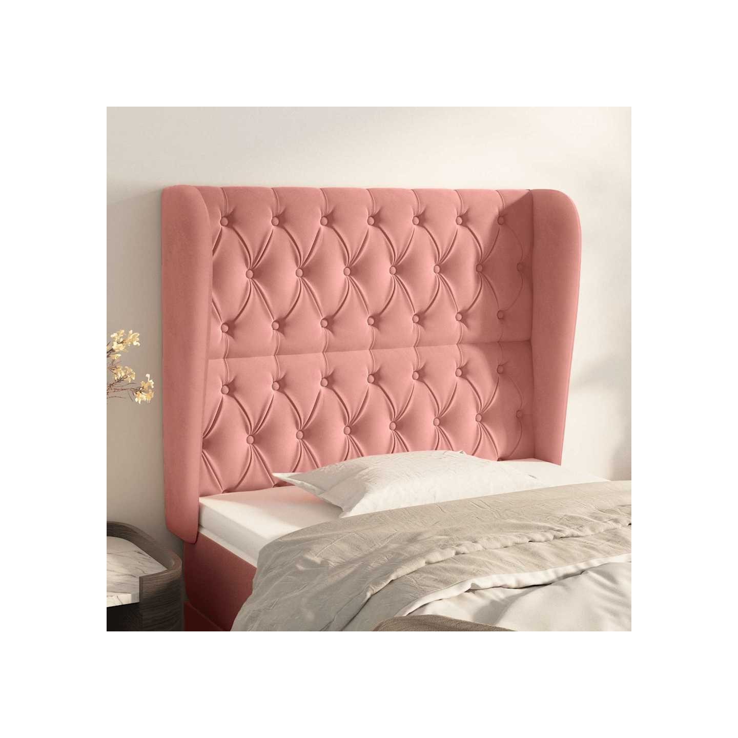 Tête de lit avec oreilles Rose 103x23x118/128 cm Velours