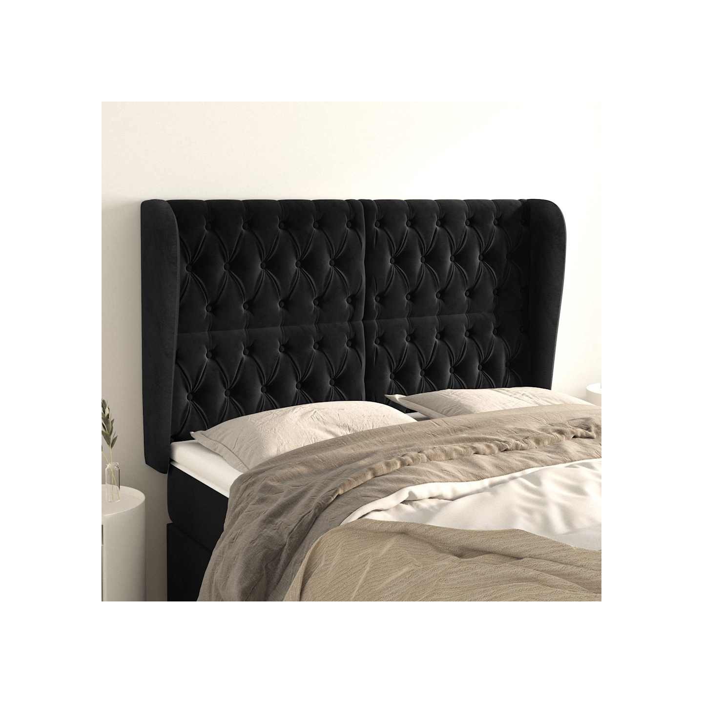Tête de lit avec oreilles Noir 163x23x118/128 cm Velours