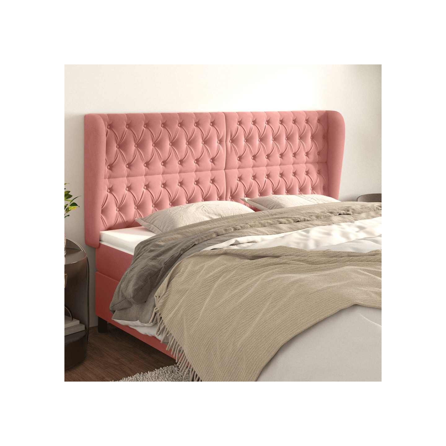 Tête de lit avec oreilles Rose 183x23x118/128 cm Velours