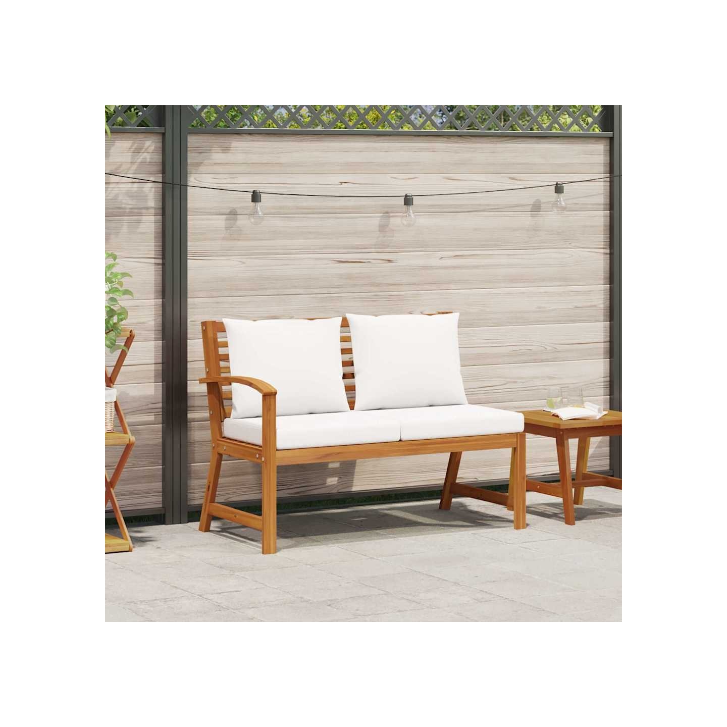 Banc de jardin 114,5 cm avec coussin crème Bois solide d'acacia