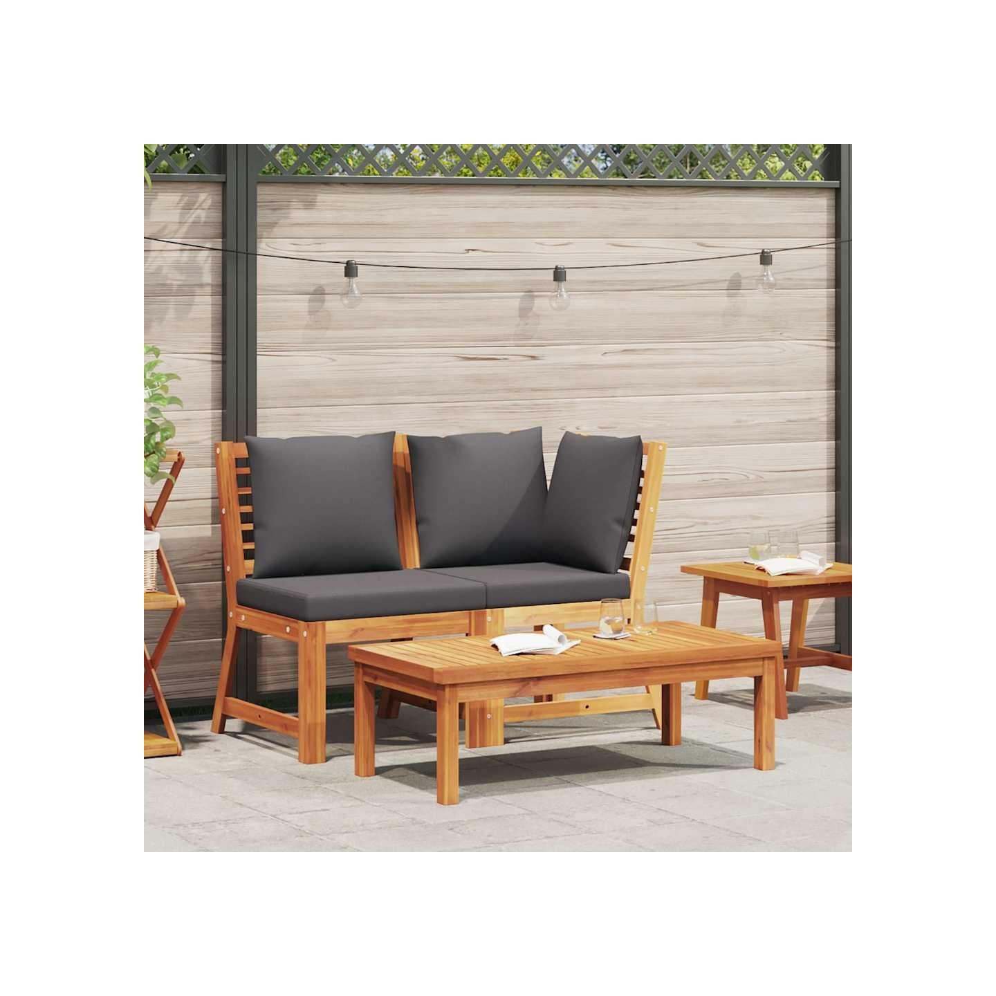 Salon de jardin 3pcs et coussin gris foncé Bois d'acacia solide