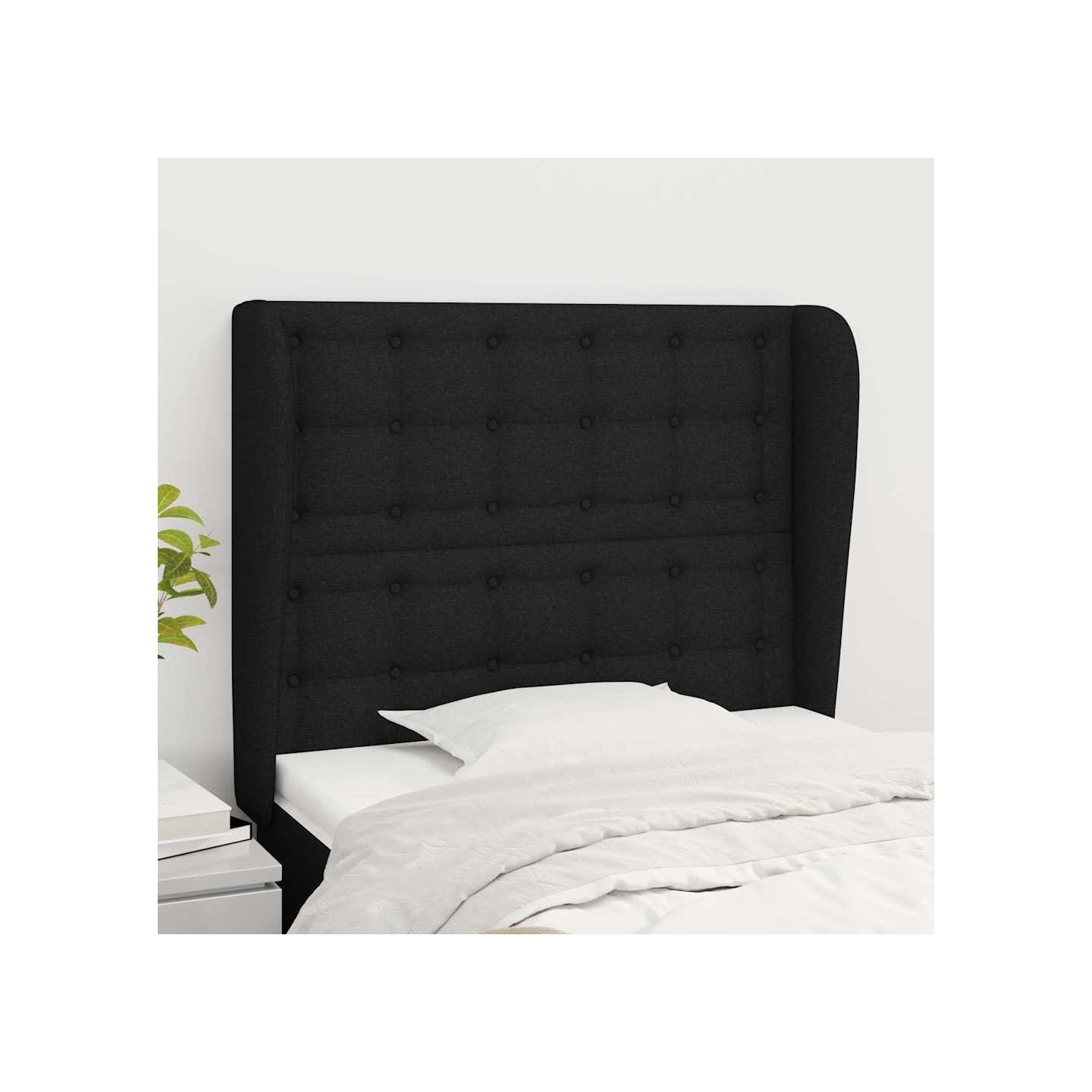 Tête de lit avec oreilles Noir 83x23x118/128 cm Tissu