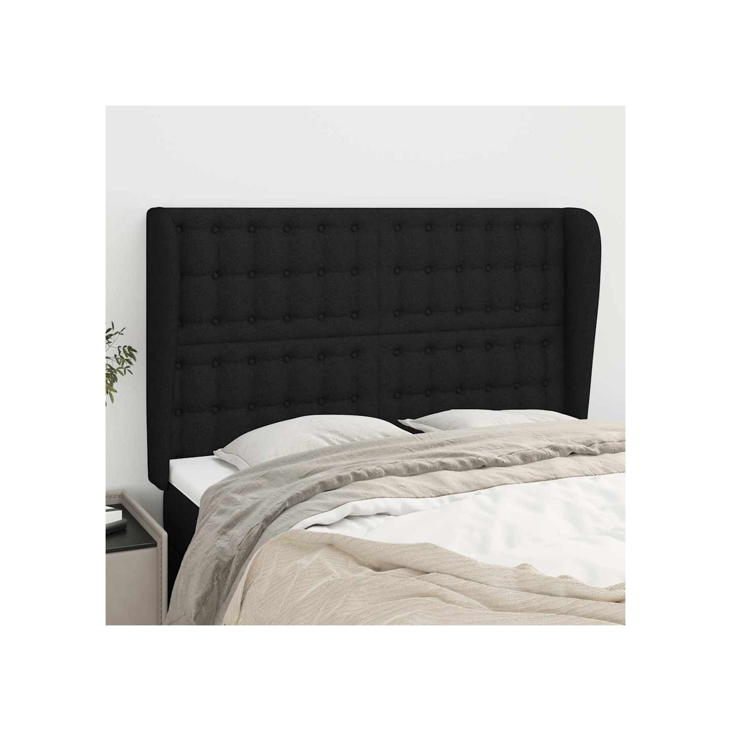 Tête de lit avec oreilles Noir 147x23x118/128 cm Tissu