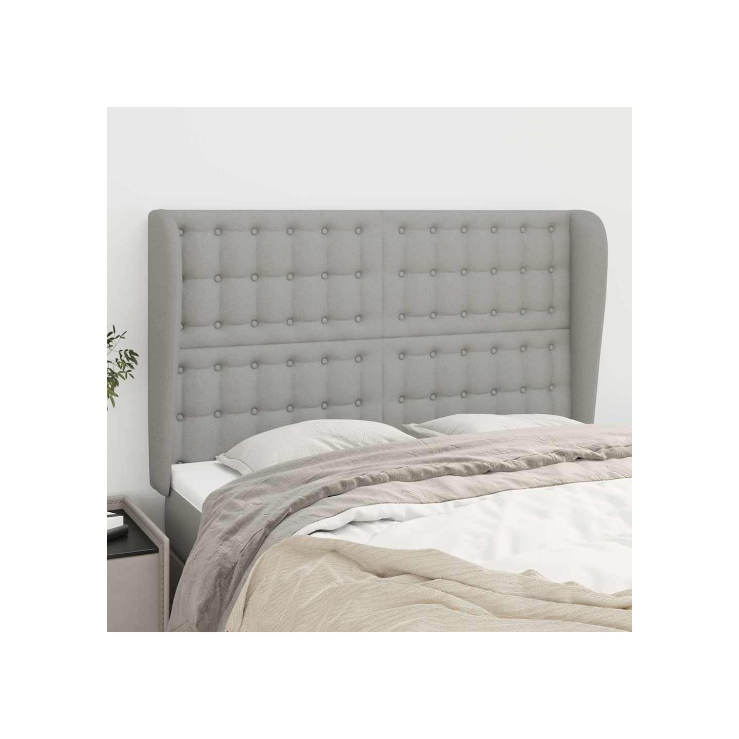 Tête de lit avec oreilles Gris clair 147x23x118/128 cm Tissu