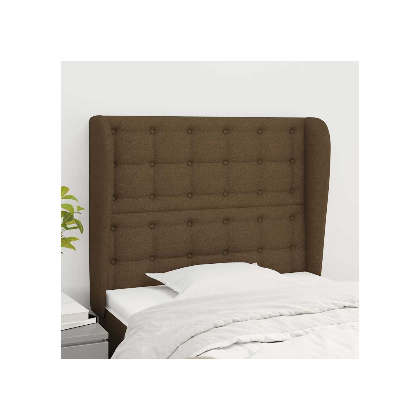 Tête de lit avec oreilles Marron foncé 103x23x118/128 cm Tissu