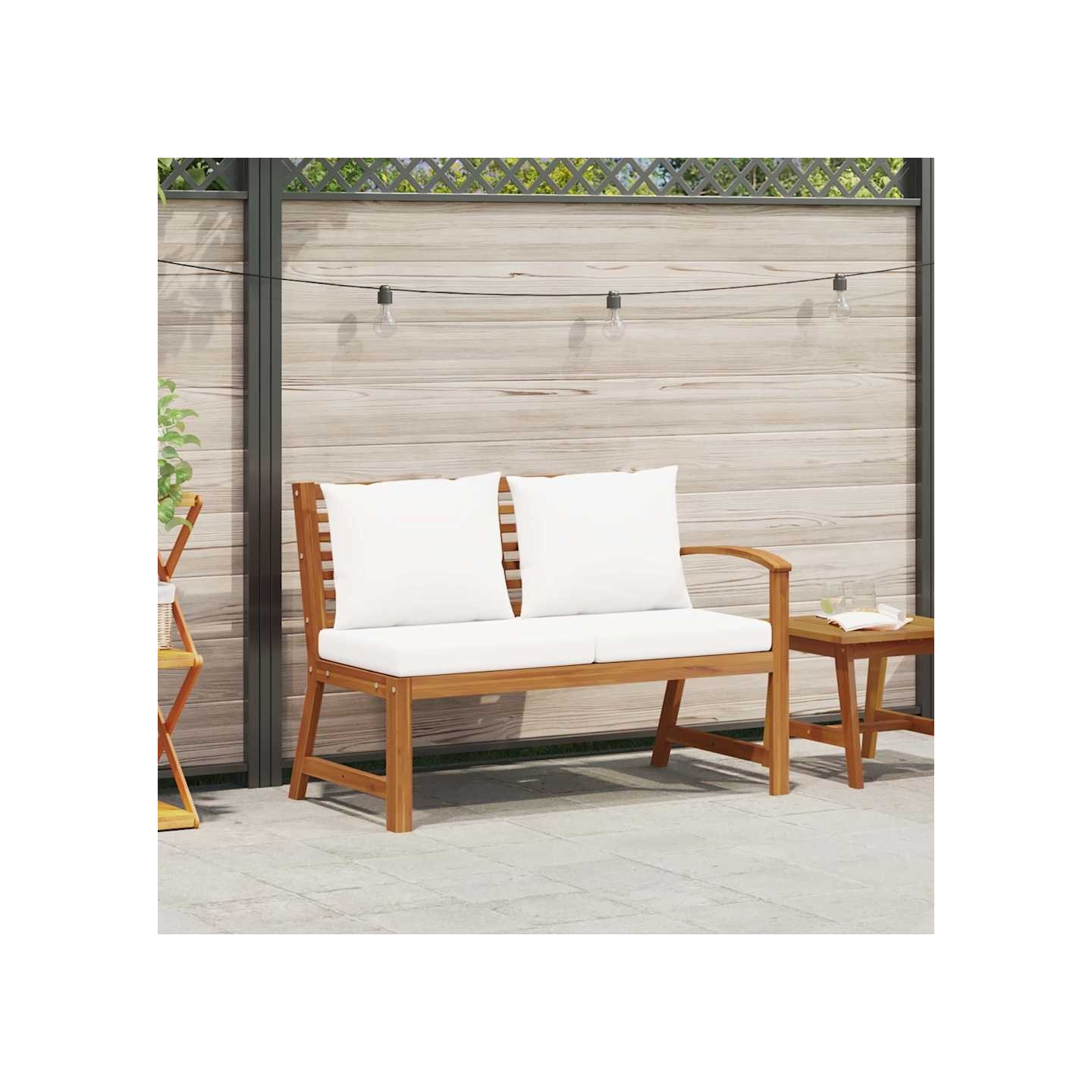 Banc de jardin 114,5 cm avec coussin crème Bois solide d'acacia