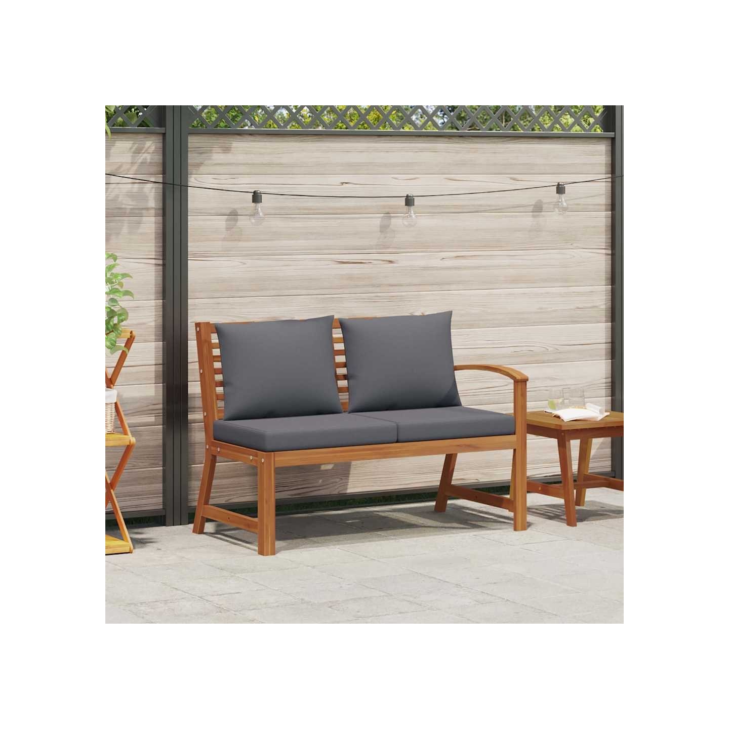 Banc de jardin 114,5 cm avec coussin gris foncé Bois d'acacia