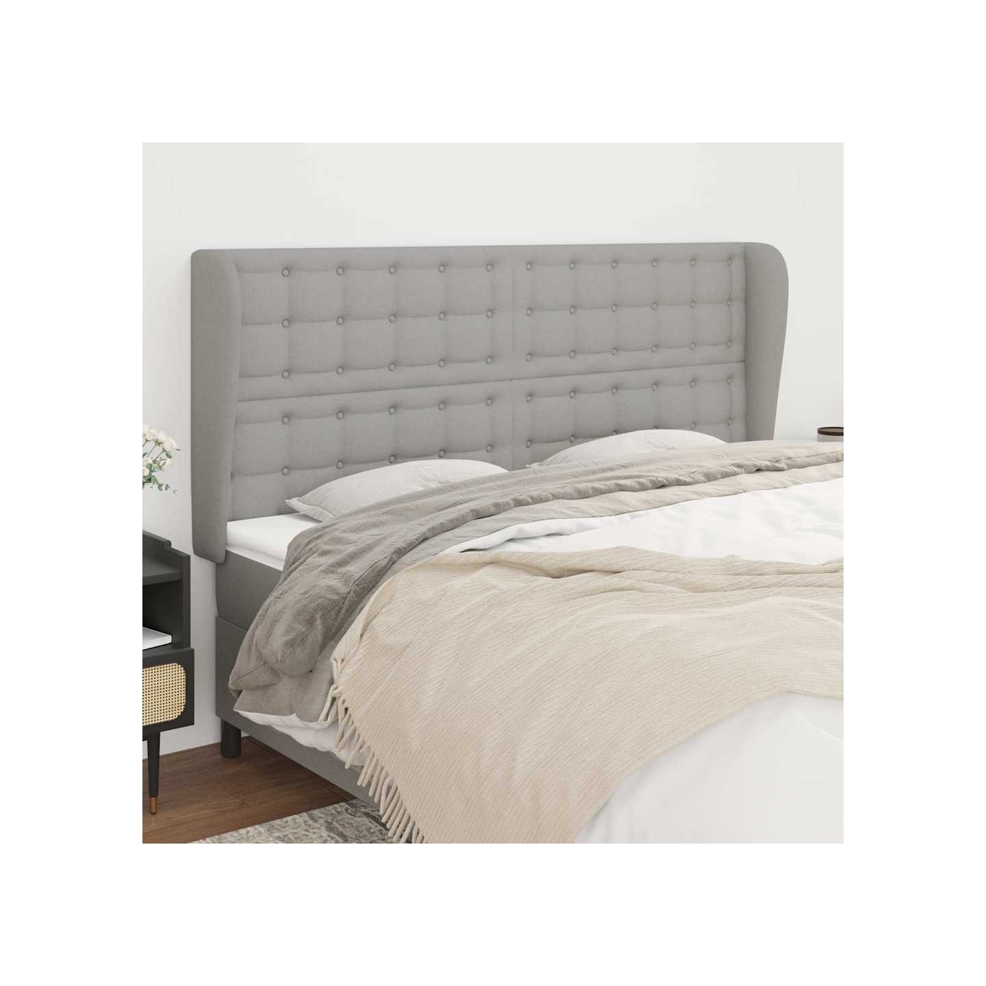 Tête de lit avec oreilles Gris clair 163x23x118/128 cm Tissu