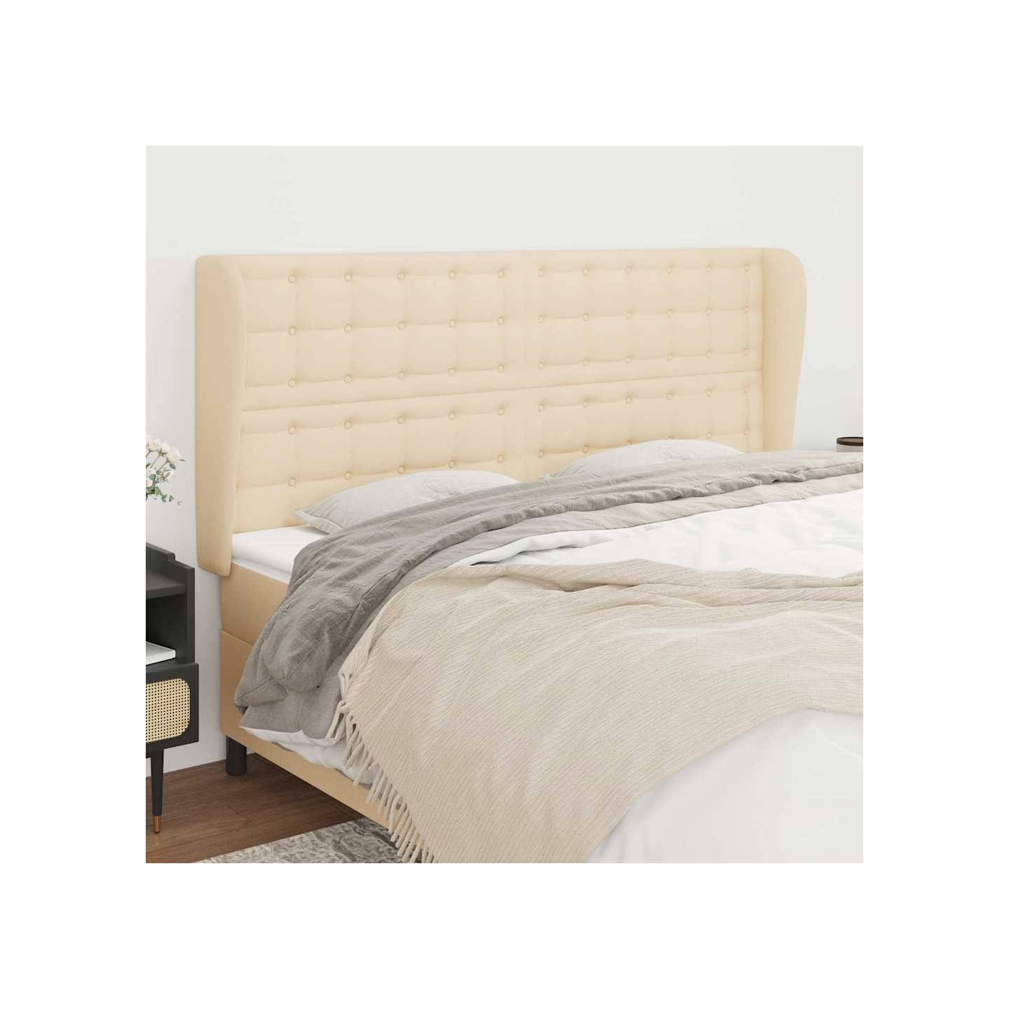 Tête de lit avec oreilles Crème 163x23x118/128 cm Tissu