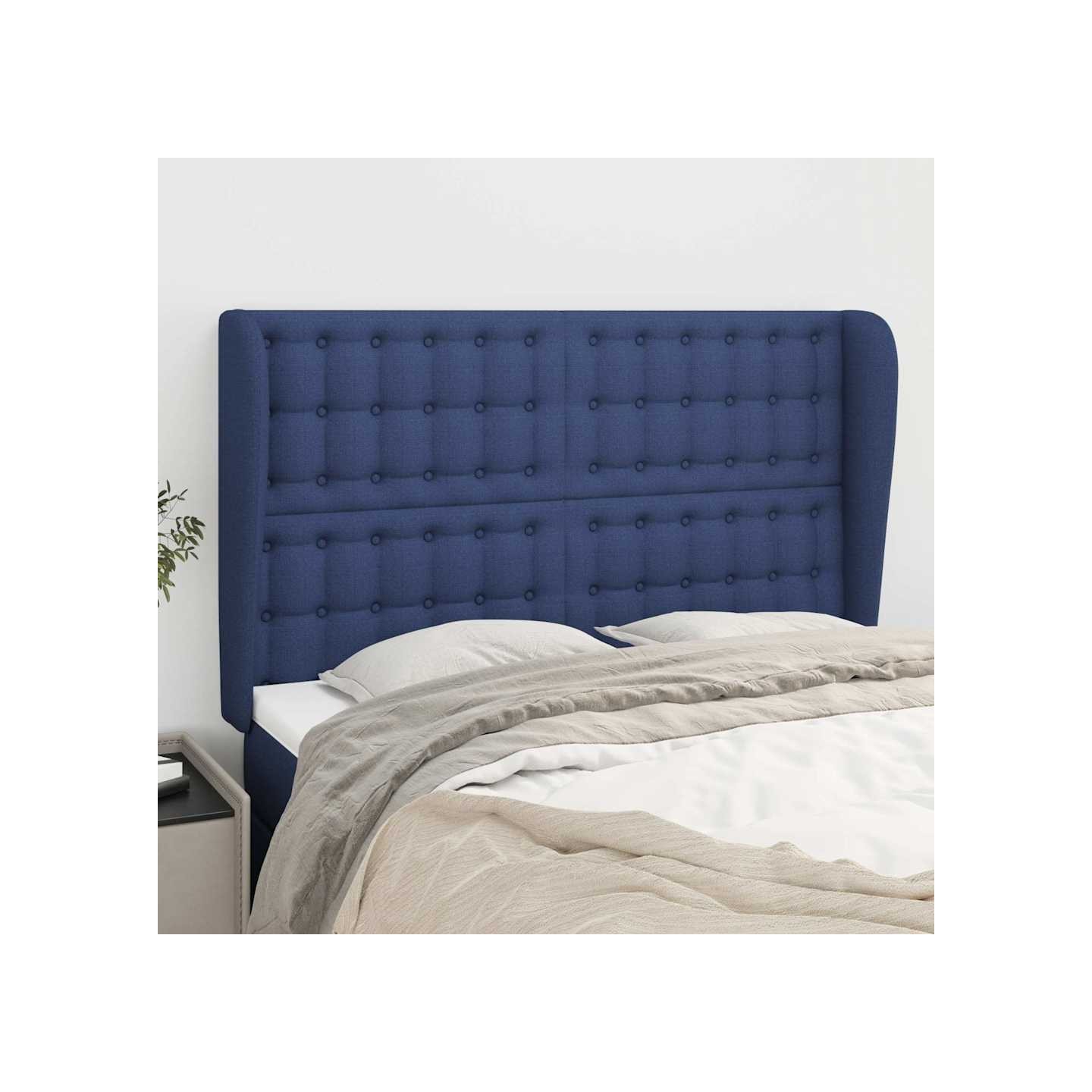Tête de lit avec oreilles Bleu 147x23x118/128 cm Tissu
