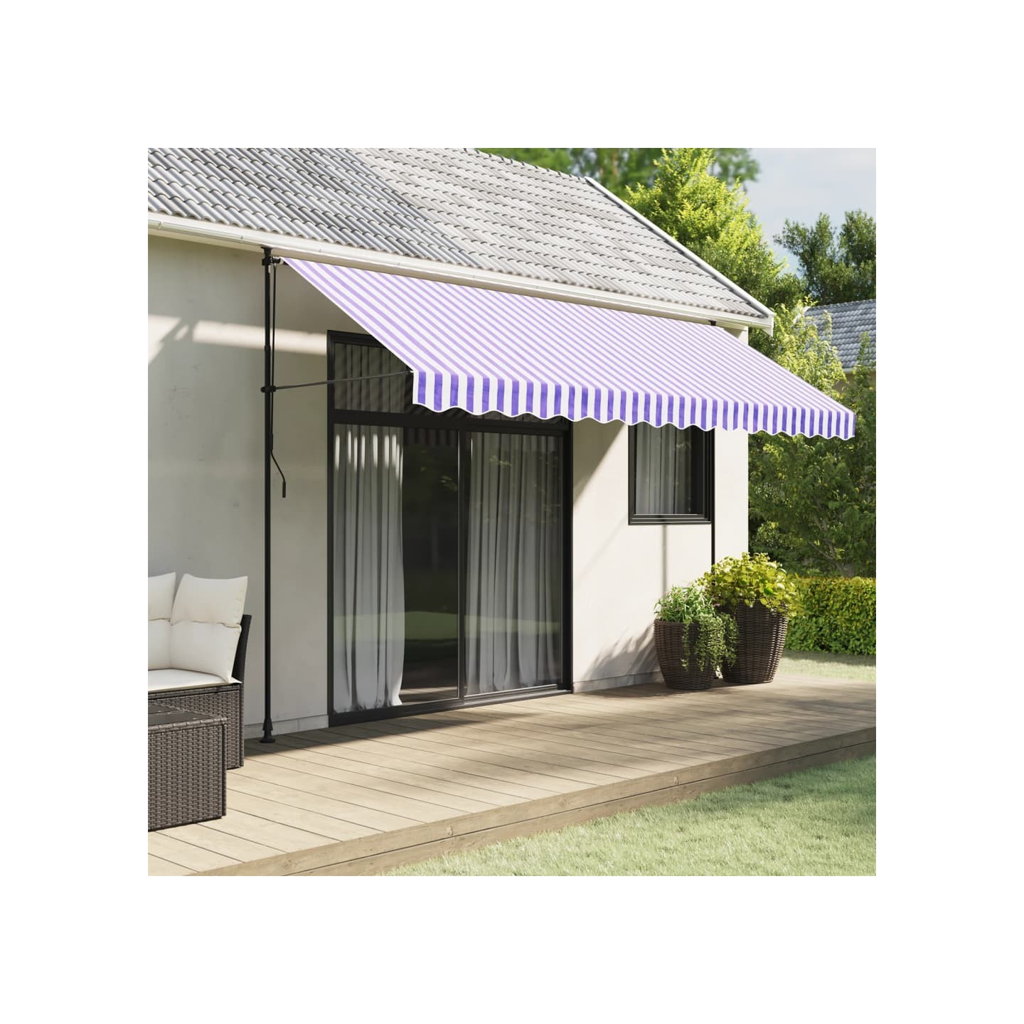 Tissu de remplacement de cantonnière d’auvent rayure bleu blanc