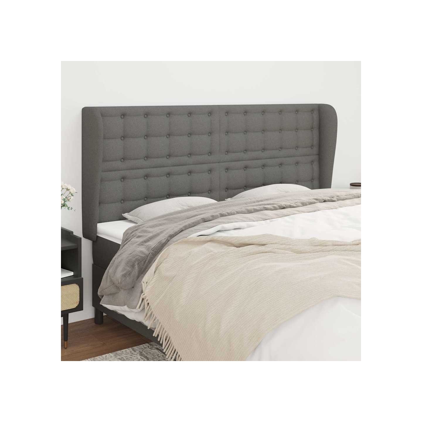 Tête de lit avec oreilles Gris foncé 203x23x118/128 cm Tissu
