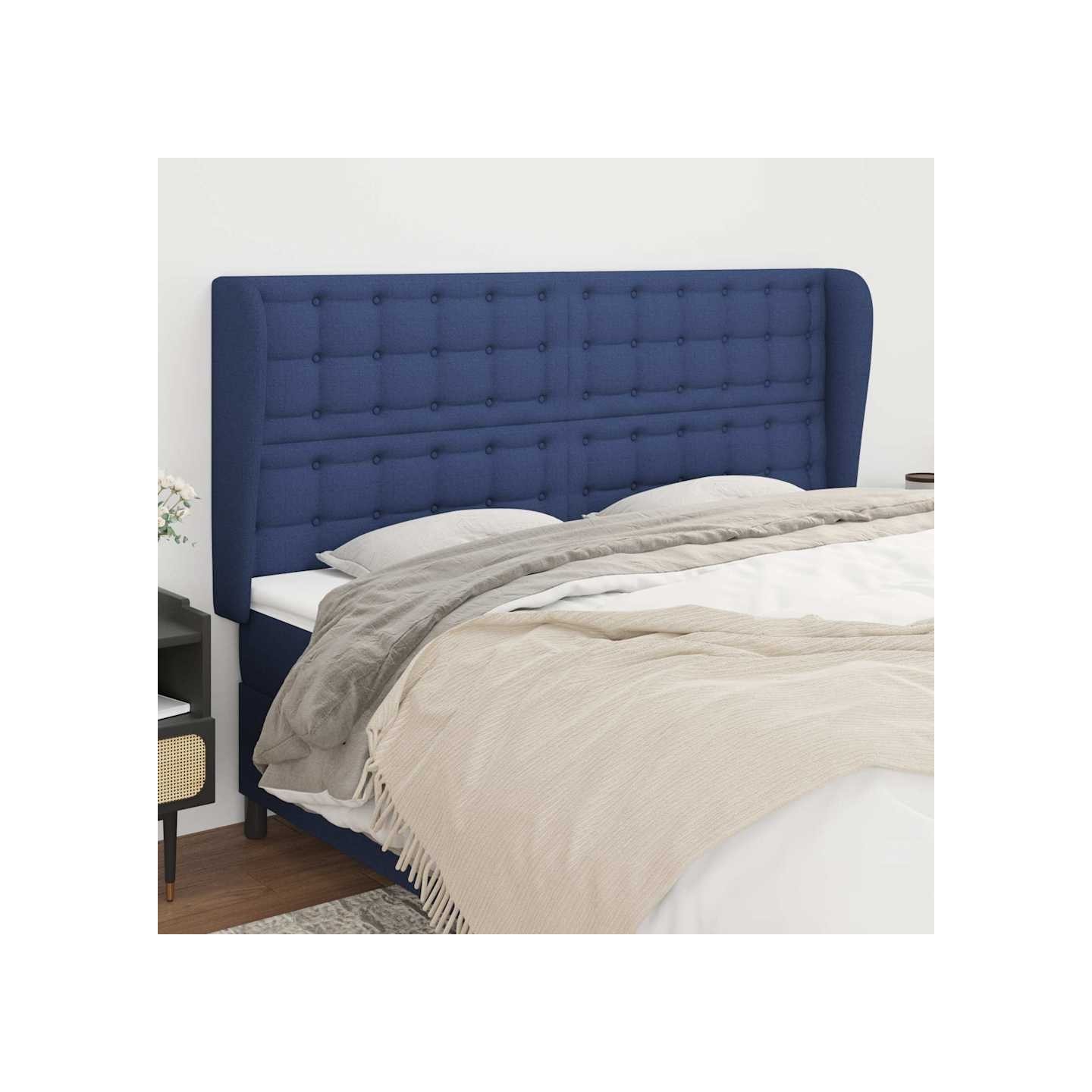 Tête de lit avec oreilles Bleu 163x23x118/128 cm Tissu