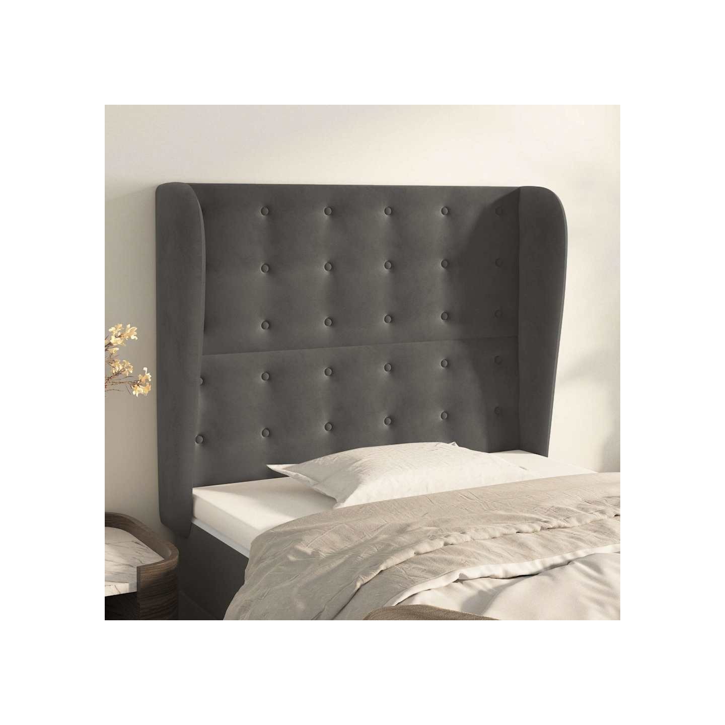 Tête de lit avec oreilles Gris foncé 83x23x118/128 cm Velours