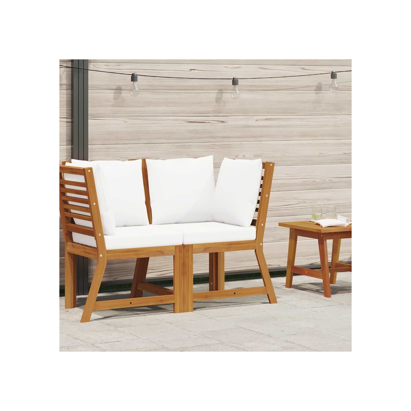 Canapé d'angle sectionnel et coussin crème Bois d'acacia massif