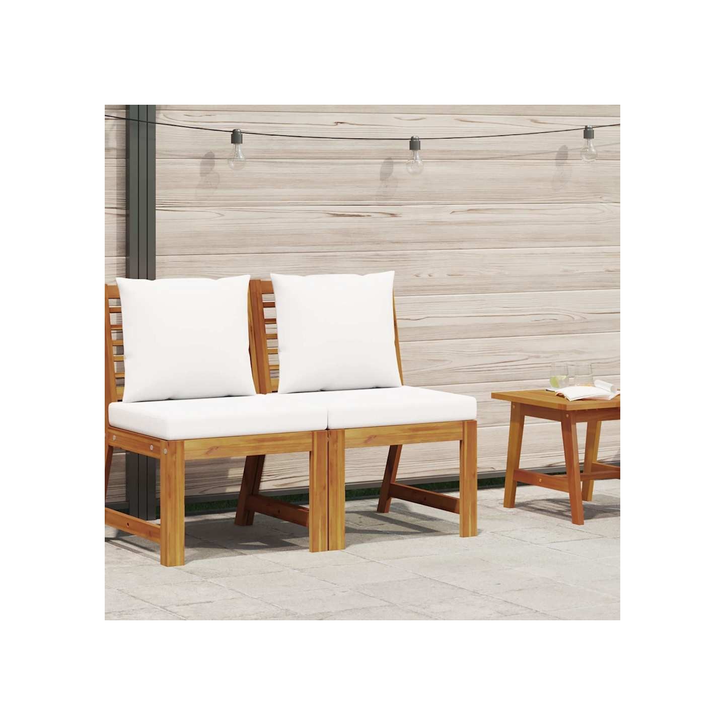 Canapé central sectionnel et coussin crème Bois d'acacia massif