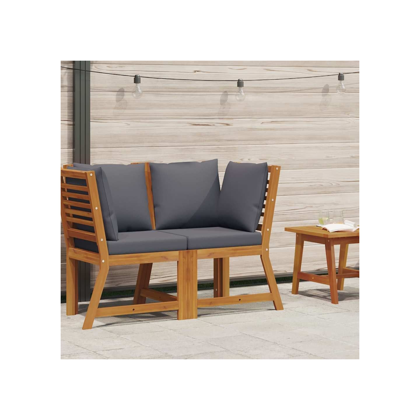 Canapé d'angle sectionnel avec coussin gris foncé Acacia solide