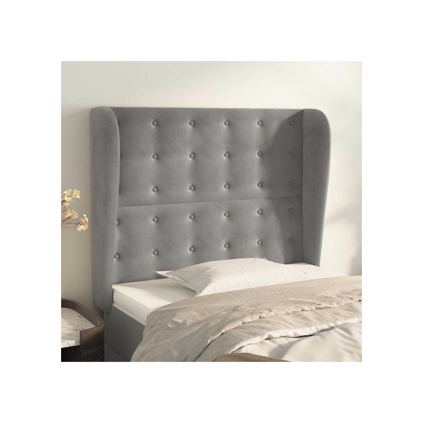 Tête de lit avec oreilles Gris clair 93x23x118/128 cm Velours