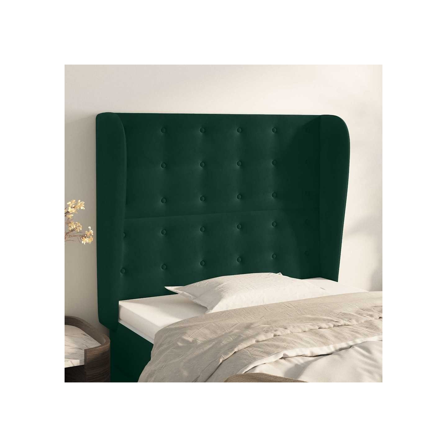 Tête de lit avec oreilles Vert foncé 103x23x118/128 cm Velours