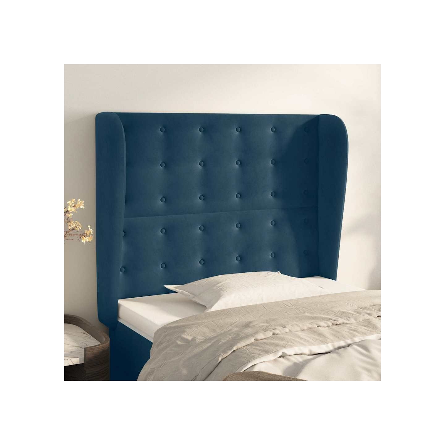 Tête de lit avec oreilles Bleu foncé 103x23x118/128 cm Velours