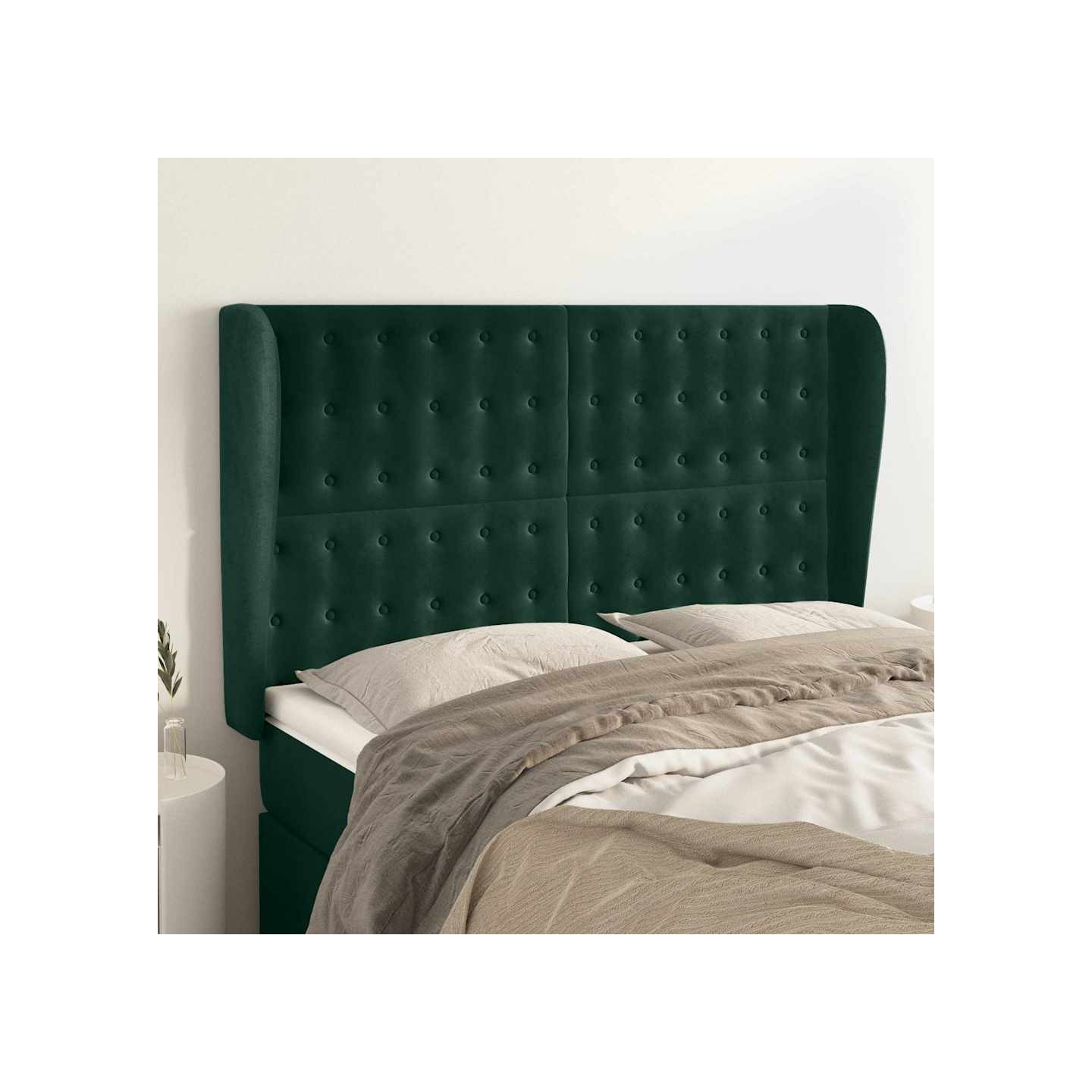 Tête de lit avec oreilles Vert foncé 147x23x118/128 cm Velours