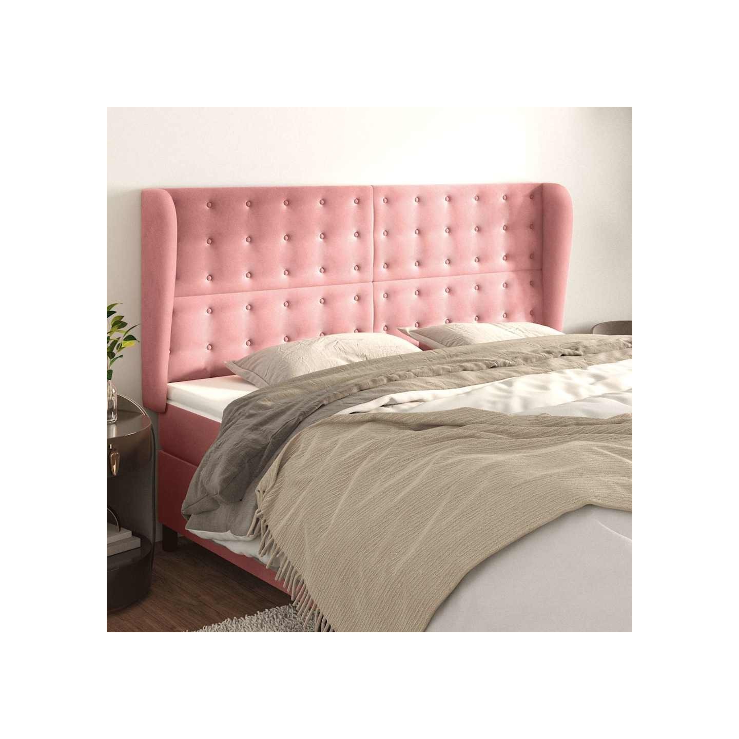 Tête de lit avec oreilles Rose 163x23x118/128 cm Velours