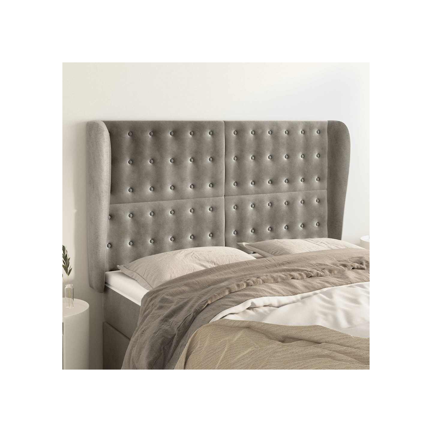Tête de lit avec oreilles Gris clair 147x23x118/128 cm Velours