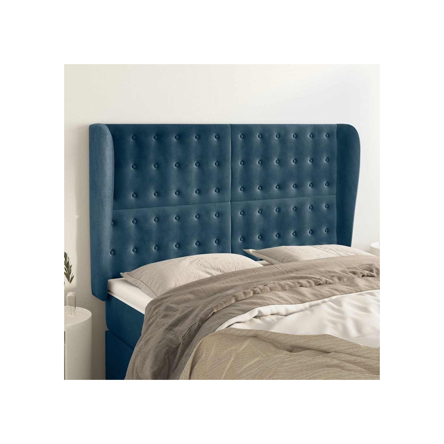 Tête de lit avec oreilles Bleu foncé 147x23x118/128 cm Velours