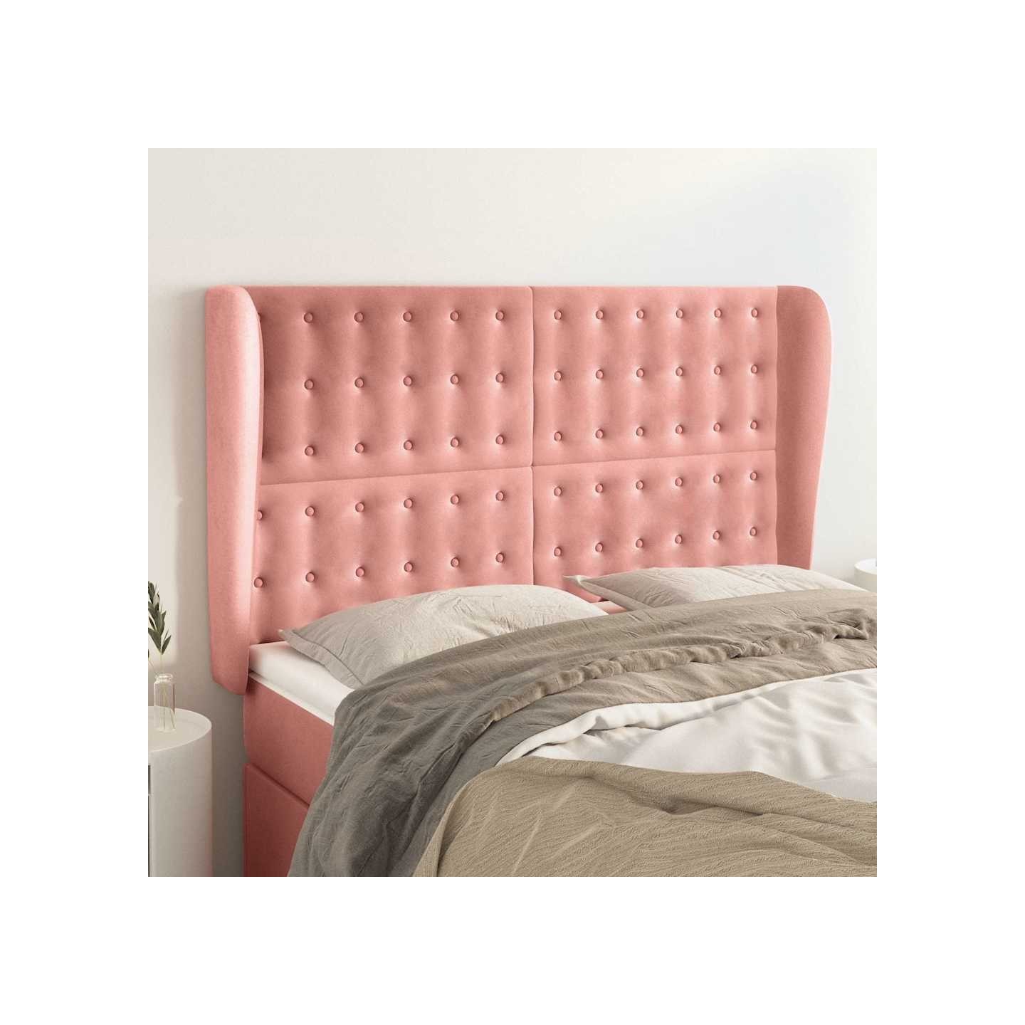 Tête de lit avec oreilles Rose 147x23x118/128 cm Velours