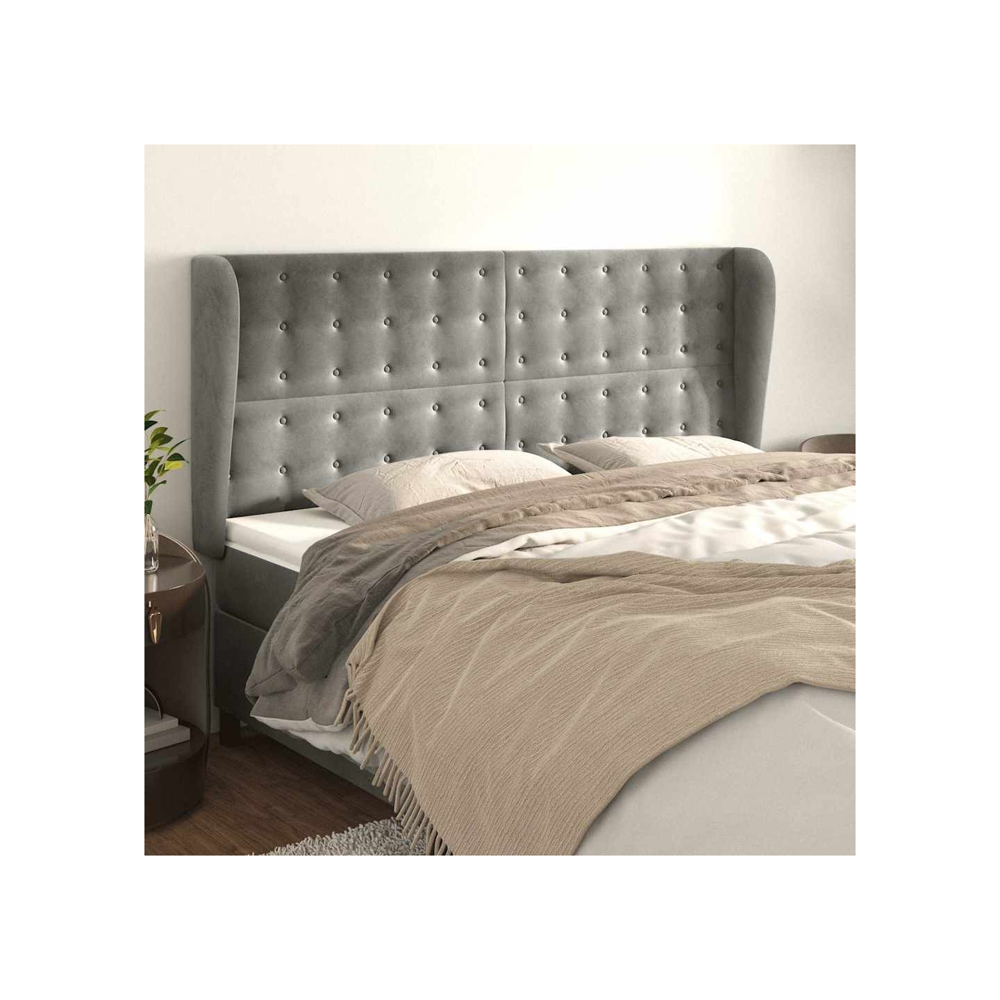 Tête de lit avec oreilles Gris clair 183x23x118/128 cm Velours
