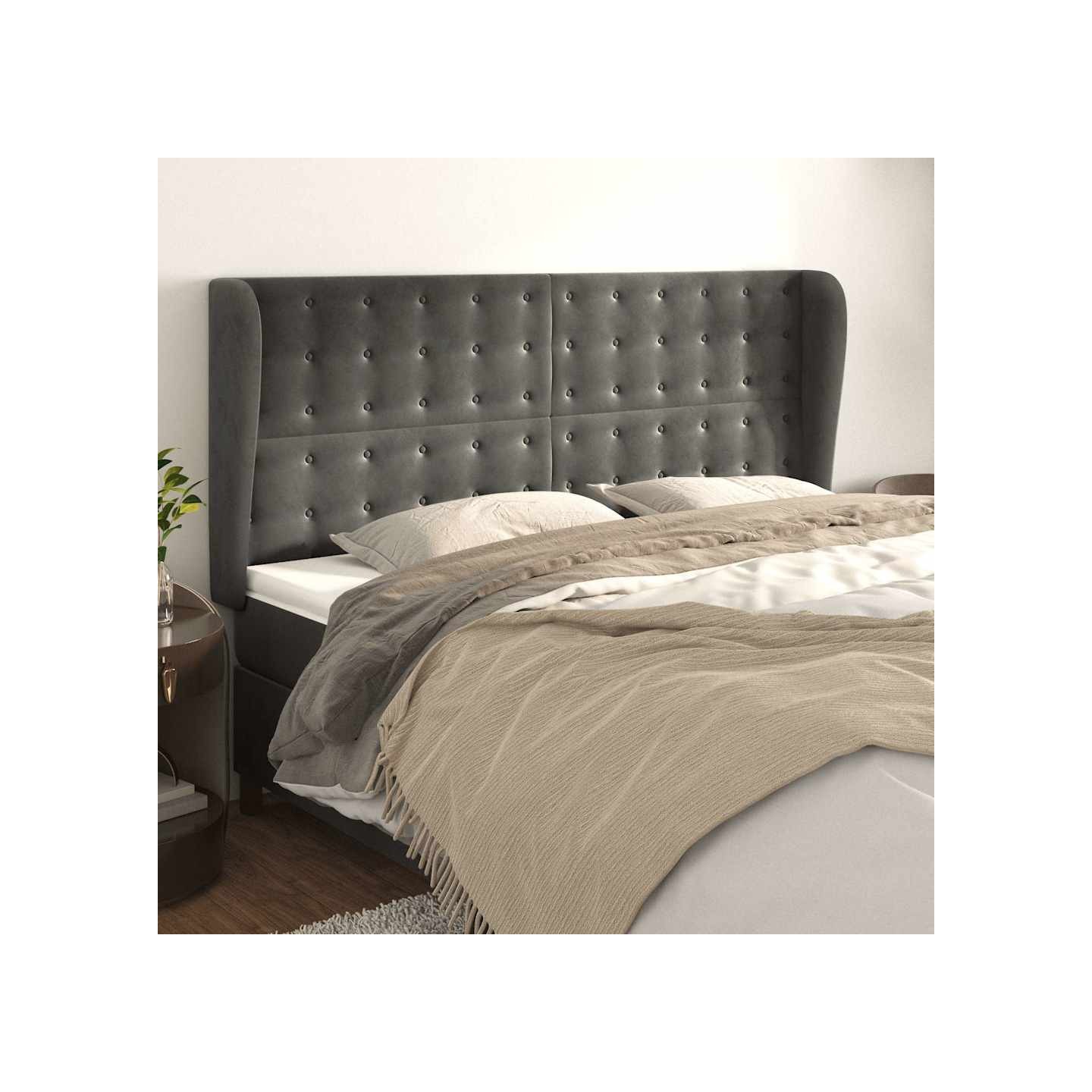 Tête de lit avec oreilles Gris foncé 183x23x118/128 cm Velours