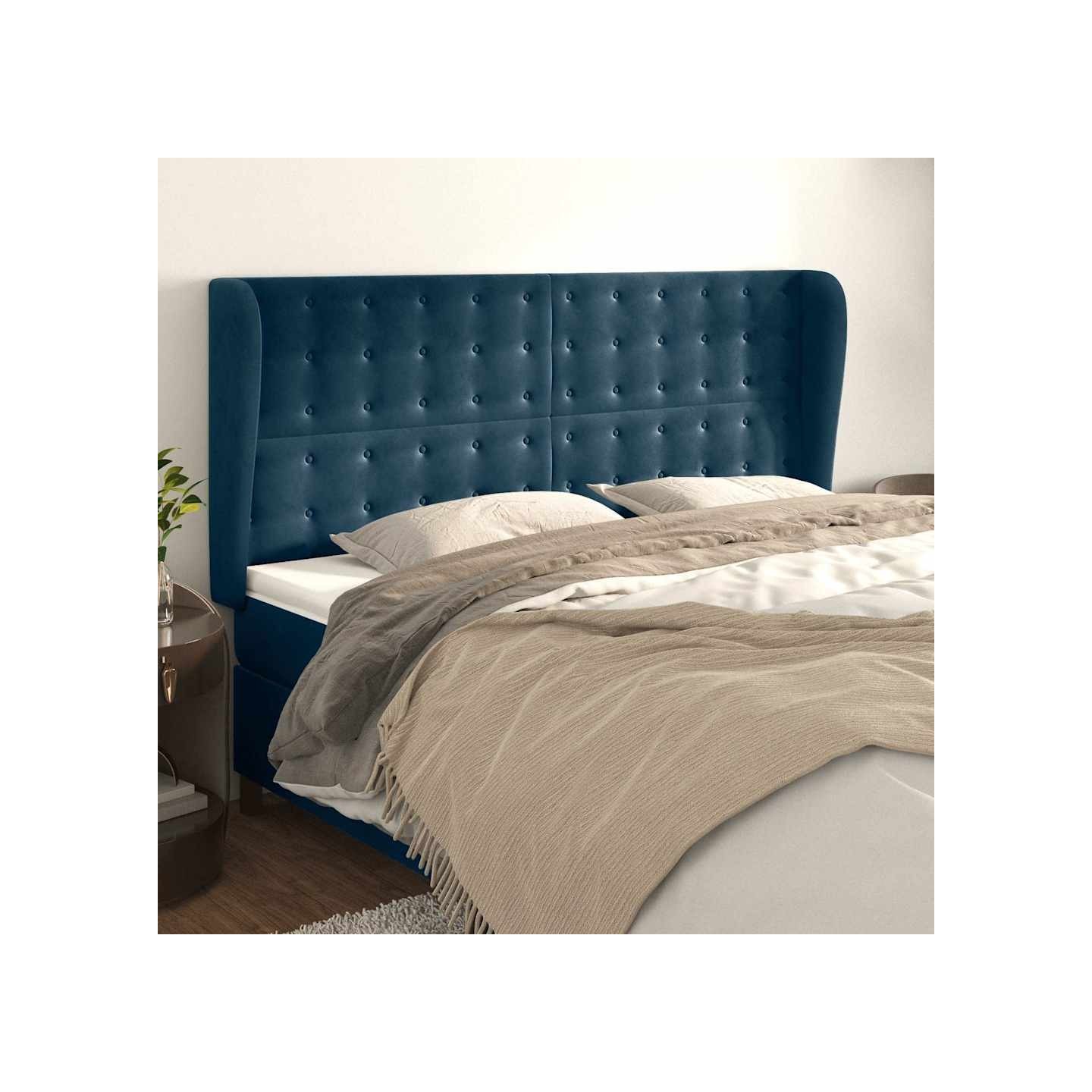 Tête de lit avec oreilles Bleu foncé 203x23x118/128 cm Velours
