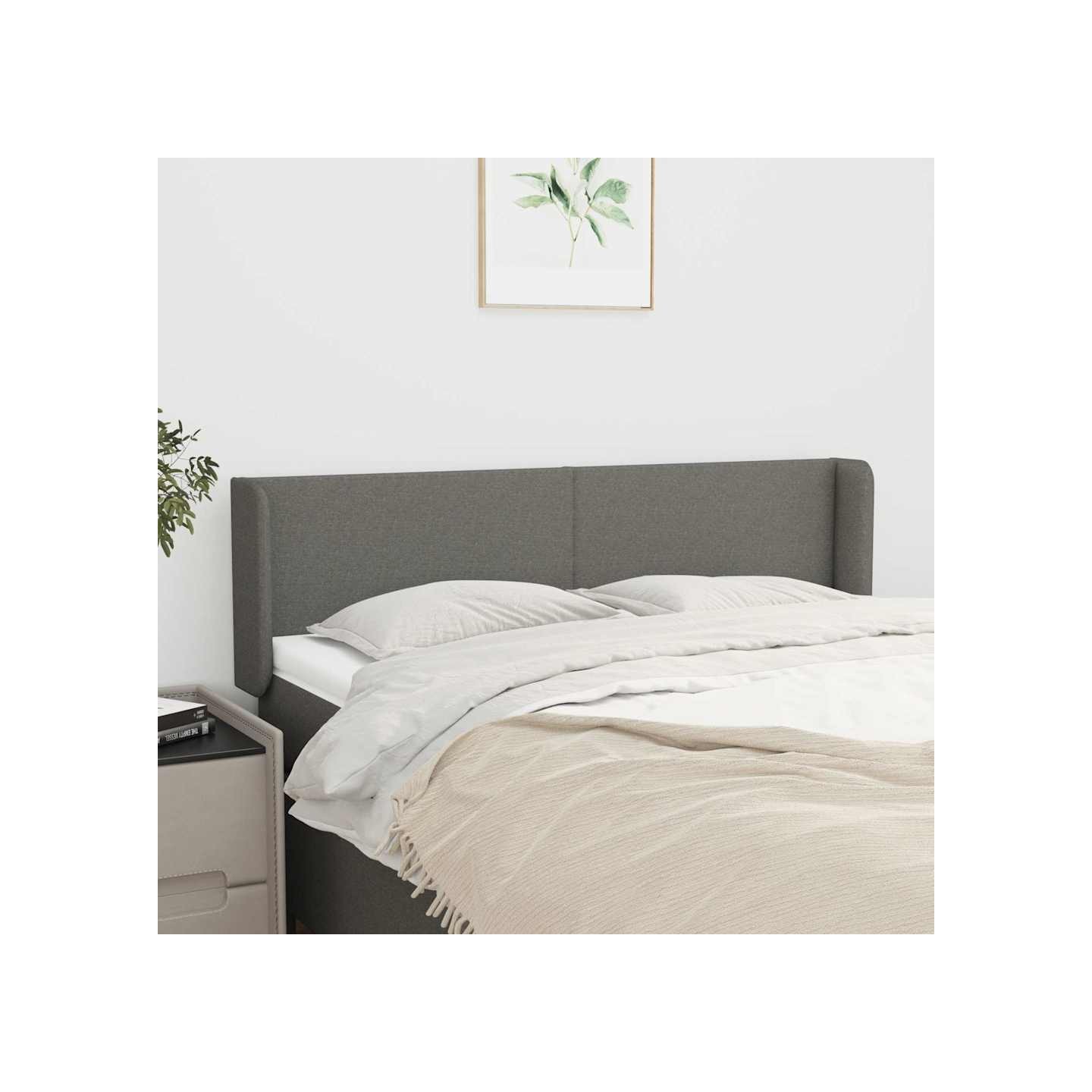 Tête de lit avec oreilles Gris foncé 147x16x78/88 cm Tissu