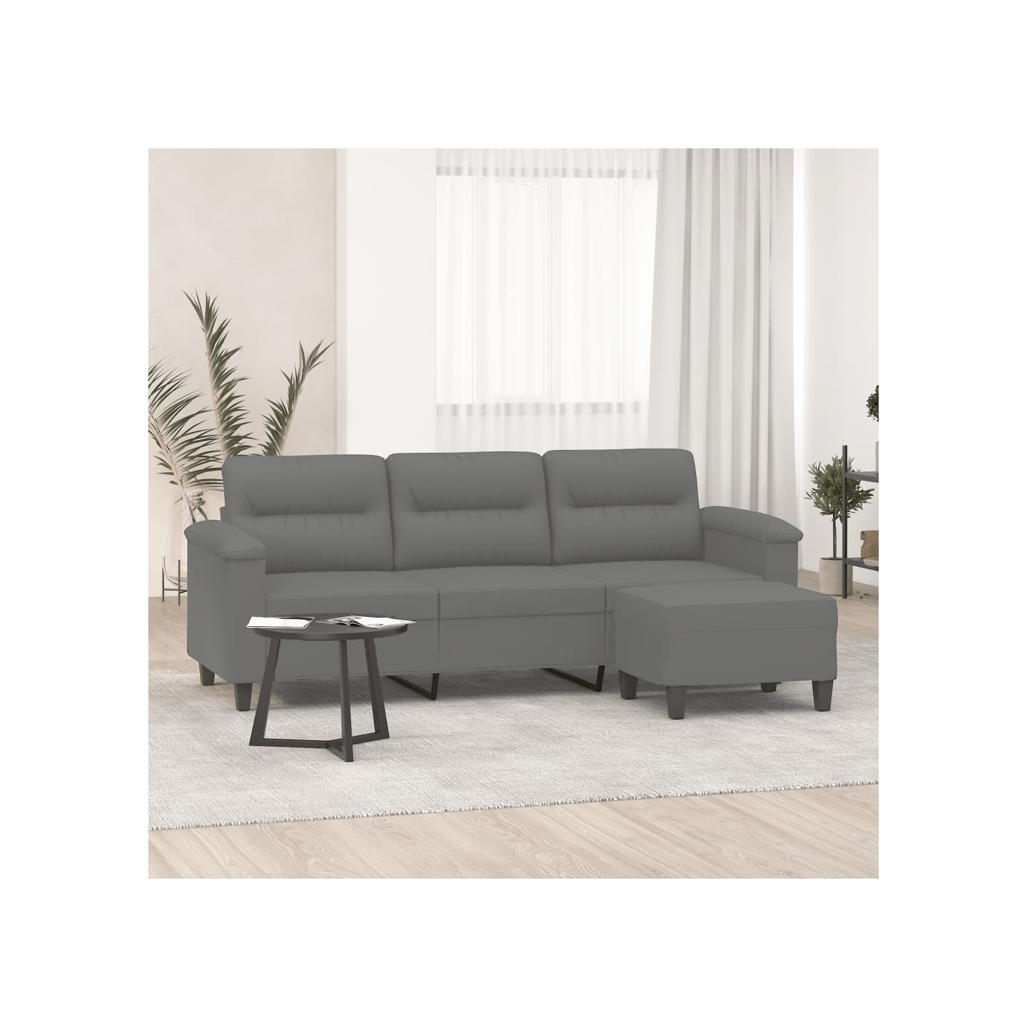 Canapé 3 places repose-pieds Gris foncé 180 cm Tissu microfibre