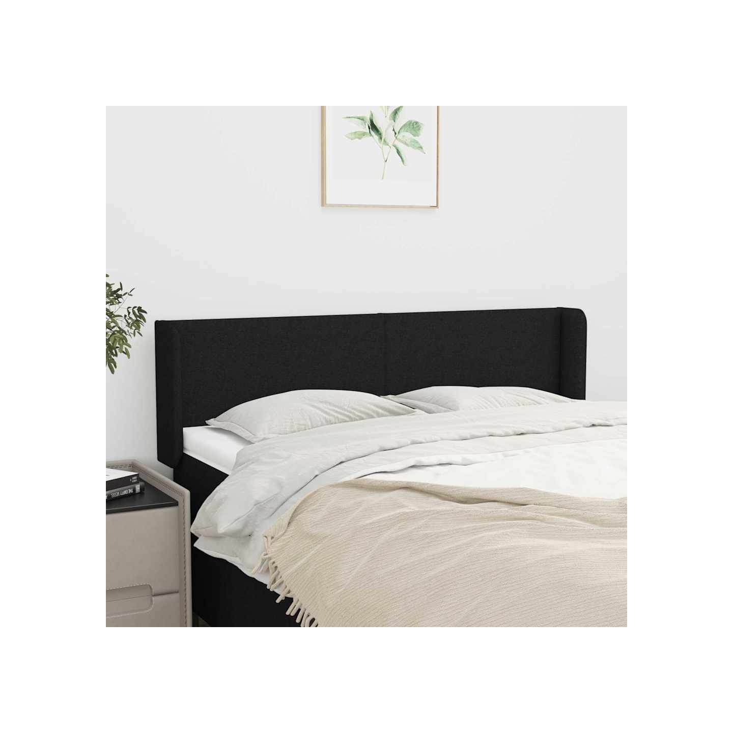 Tête de lit avec oreilles Noir 147x16x78/88 cm Tissu