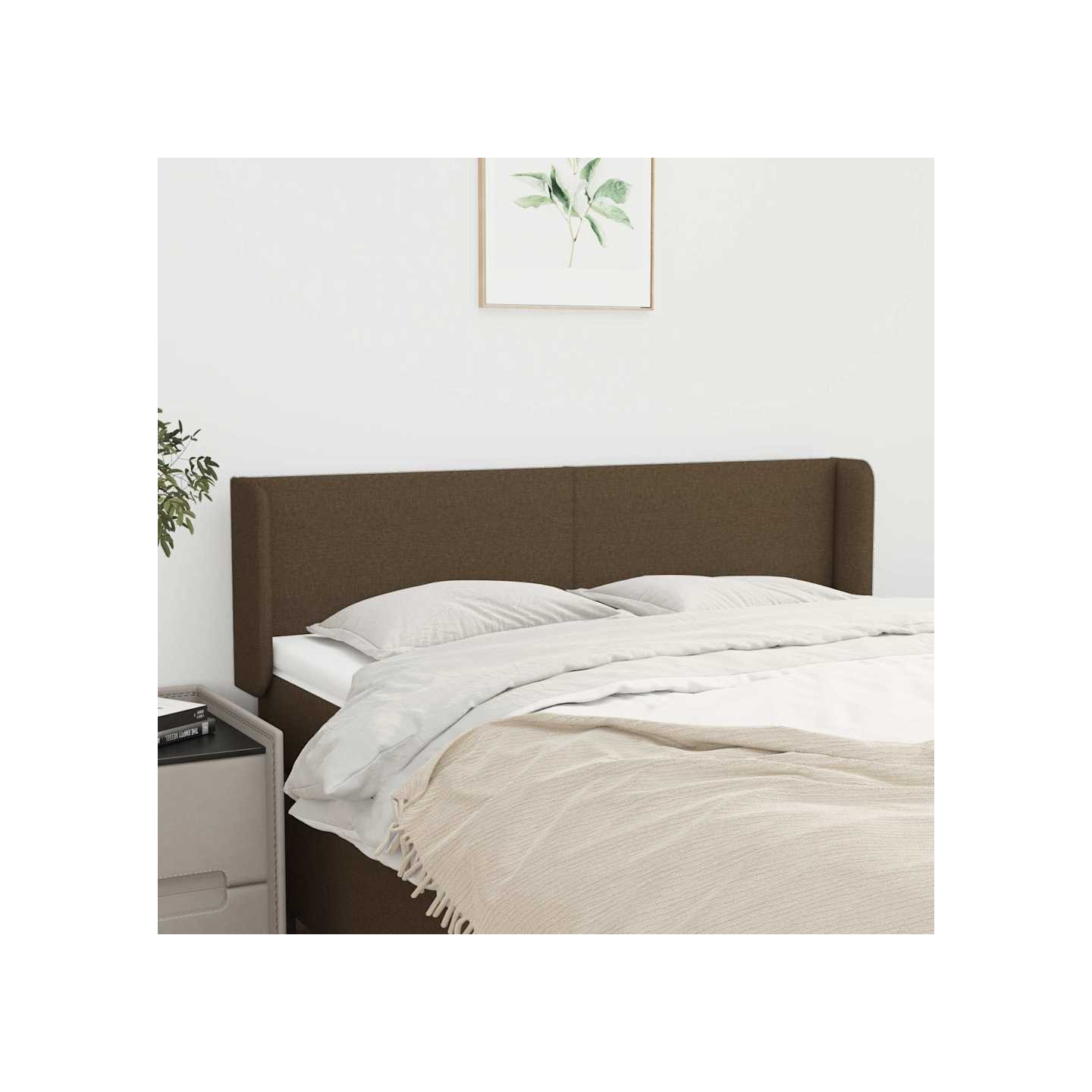 Tête de lit avec oreilles Marron Foncé 147x16x78/88 cm Tissu