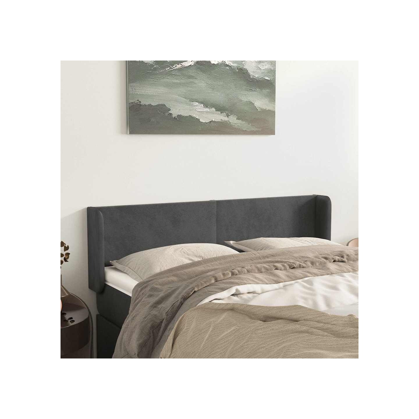 Tête de lit avec oreilles Gris foncé 147x16x78/88 cm Velours
